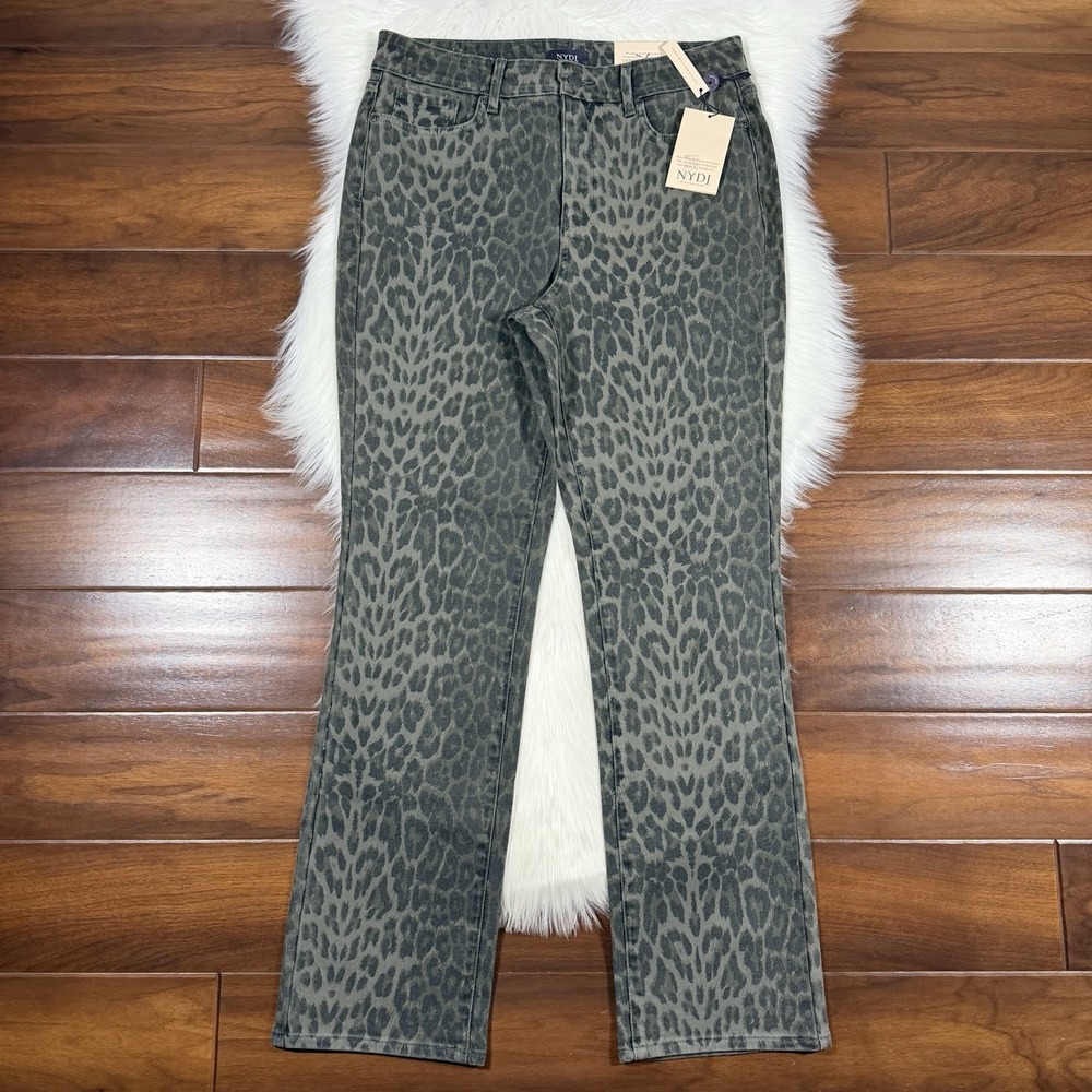 NYDJ Not Your Daughters Womens Size 12 Animal Print Marilyn Straight Denim Jeans